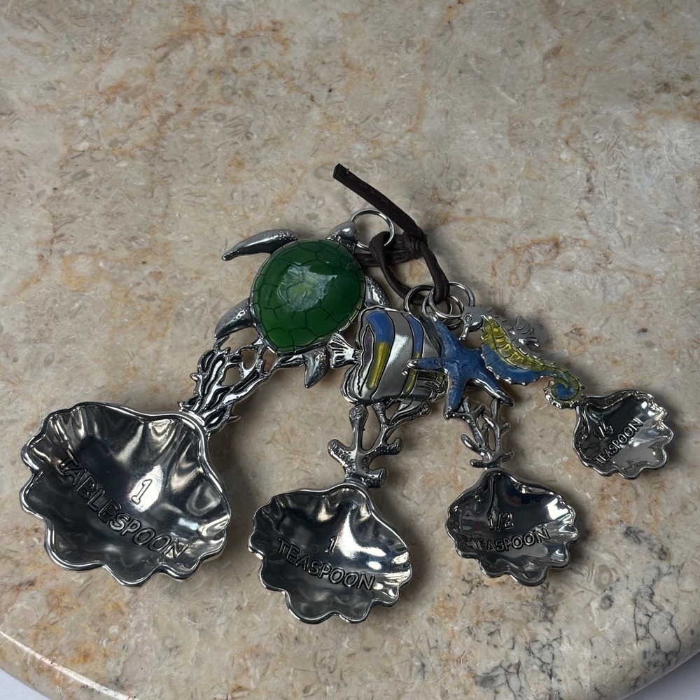 Ganz Measuring Spoons Set 4 Silver Nautical Sea Turtle Fish Starfish Seahorse
